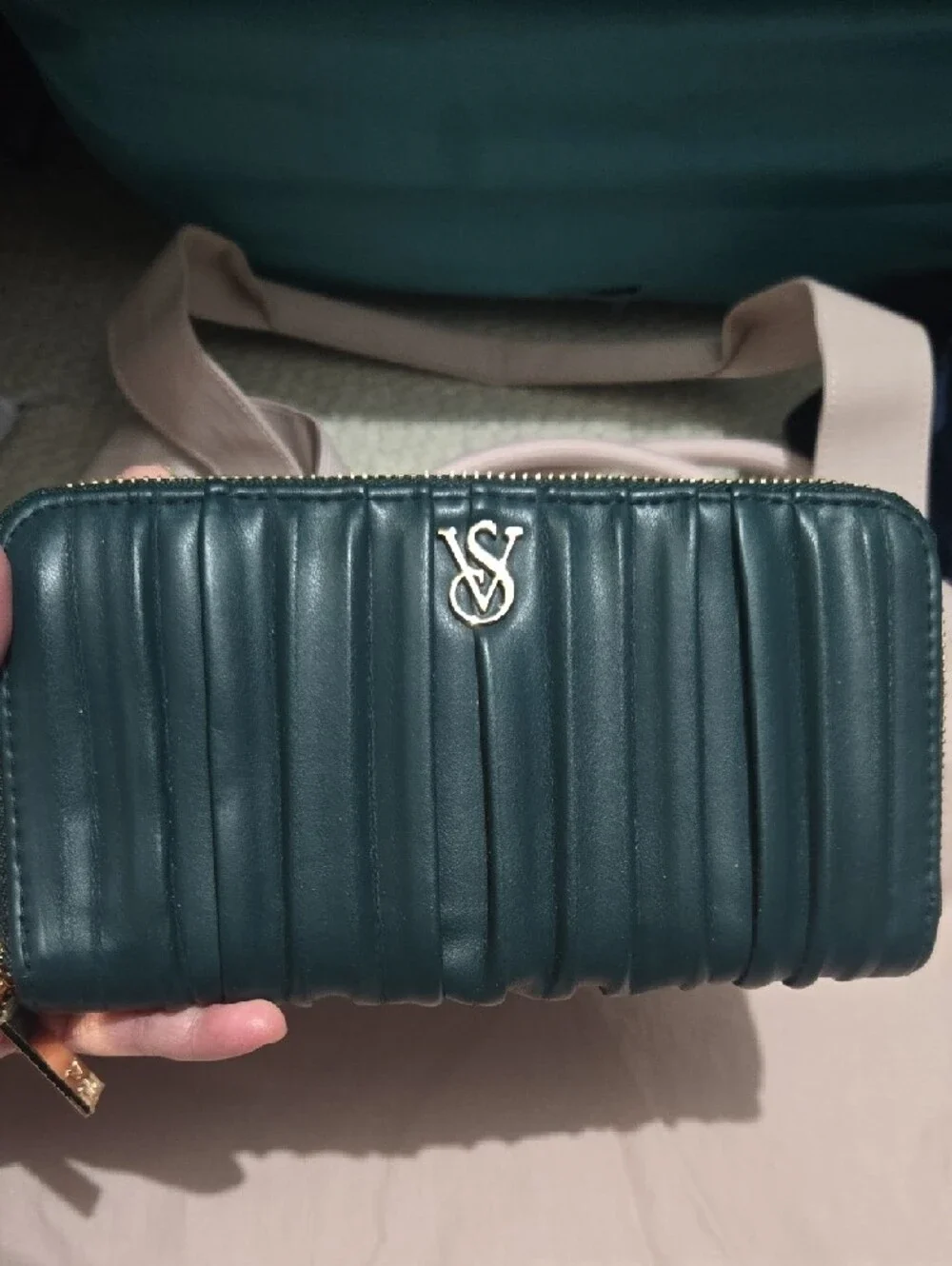 Victoria's Secret Zip-Around Quilted Wallet in Dark Teal - Picture 2 of 16